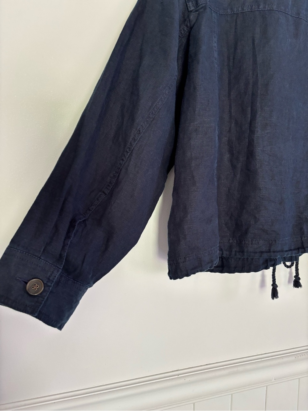 Talbots Women’s Navy Blue 100% Linen Button Front Utility Field Jacket XL - Picture 14 of 16